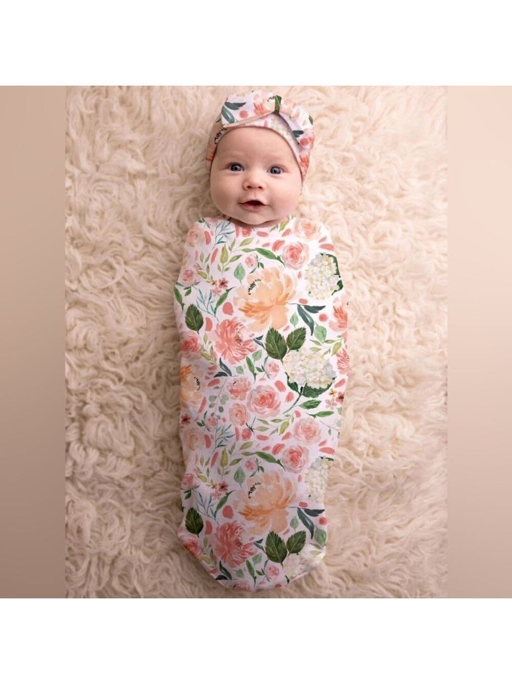 Itzy Ritzy Baby Swaddle Cocoon and Hat Set Peach Floral